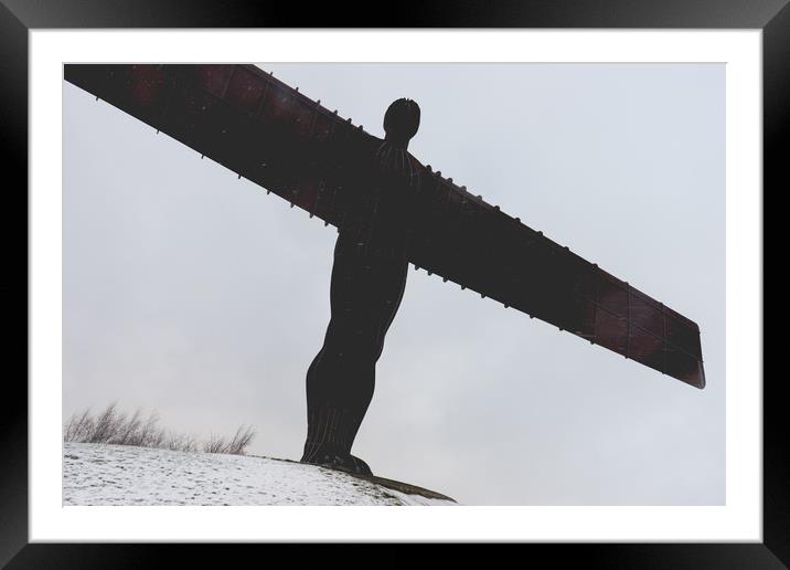 Angel of the North in the snow Framed Mounted Print by David Graham