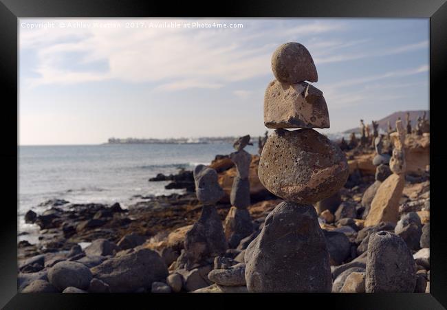 Stone Balancing, Playa Blanca Framed Print by Ashley Wootton
