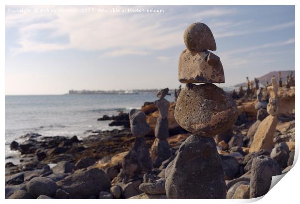 Stone Balancing, Playa Blanca Print by Ashley Wootton