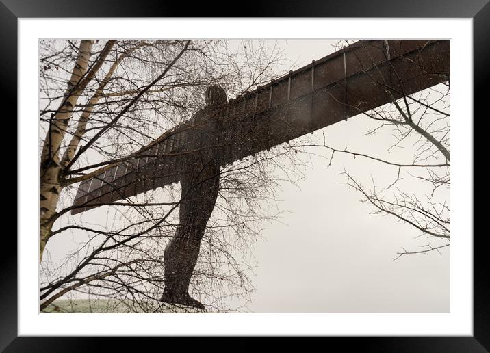 Angel of the North in the snow Framed Mounted Print by David Graham