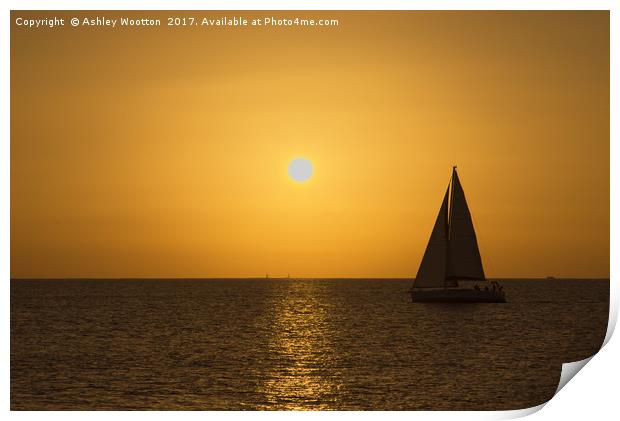 Sailing at Sunset Print by Ashley Wootton