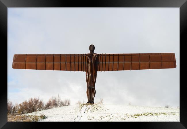 Angel of the North in the snow  Framed Print by David Graham