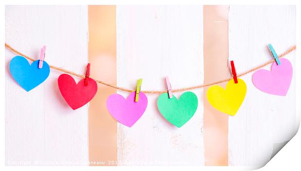 Multicolored hearts tied on a string Print by Daniela Simona Temneanu