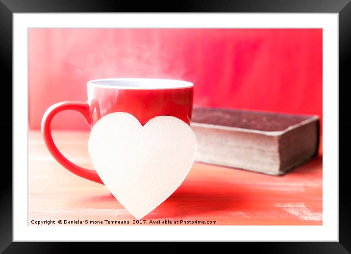 Paper heart on a cup of hot coffee Framed Mounted Print by Daniela Simona Temneanu