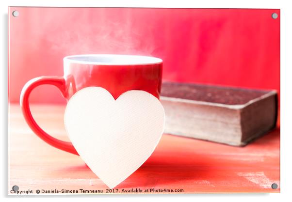 Paper heart on a cup of hot coffee Acrylic by Daniela Simona Temneanu