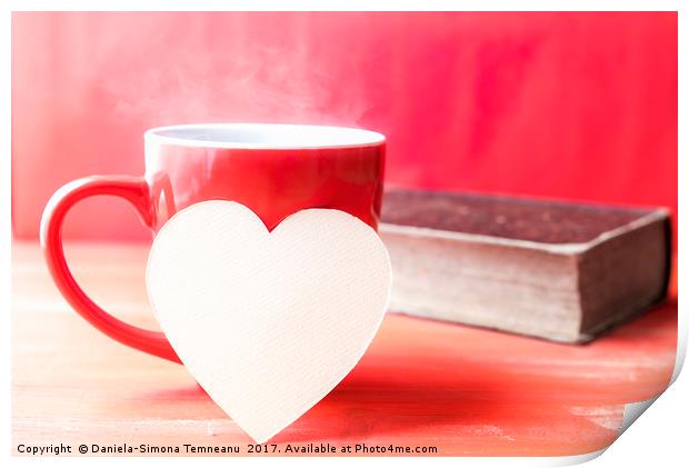 Paper heart on a cup of hot coffee Print by Daniela Simona Temneanu