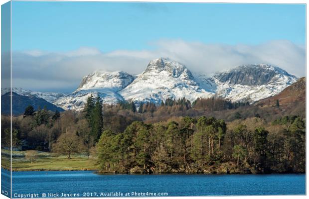 The Langdale Pikes in winter Lake District Canvas Print by Nick Jenkins
