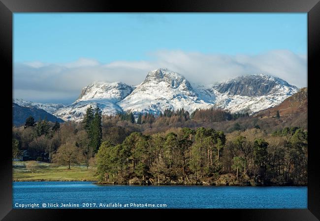 The Langdale Pikes in winter Lake District Framed Print by Nick Jenkins