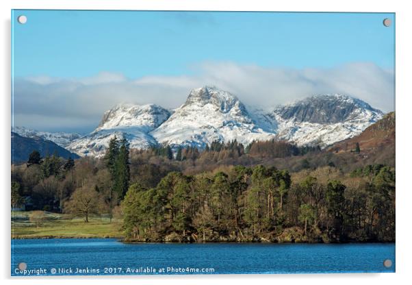 The Langdale Pikes in winter Lake District Acrylic by Nick Jenkins