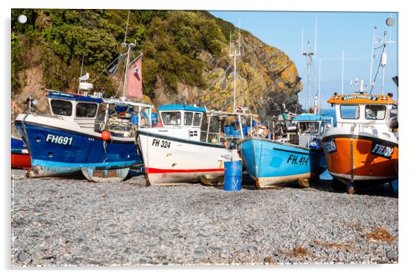 Cadgwith Cove fishing boats  Acrylic by Chris Warham