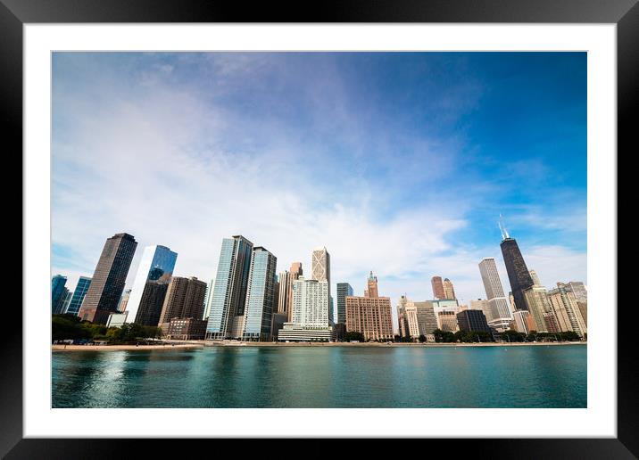 Chicago skyline from Lake Michigan Framed Mounted Print by Chris Warham