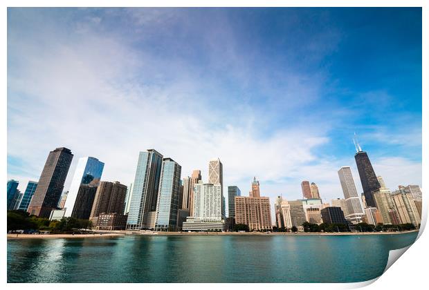 Chicago skyline from Lake Michigan Print by Chris Warham