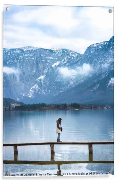 Woman on a bridge in the Austrian Alps Acrylic by Daniela Simona Temneanu
