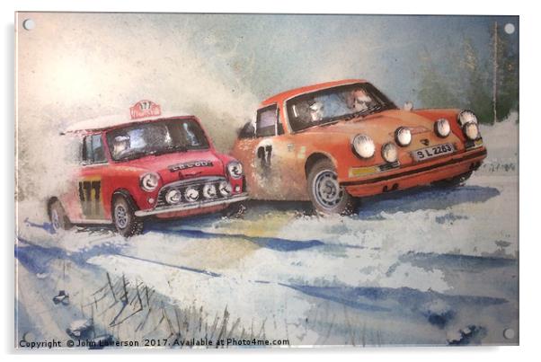 Racing in the 1967 Monte Carlo Rally Acrylic by John Lowerson