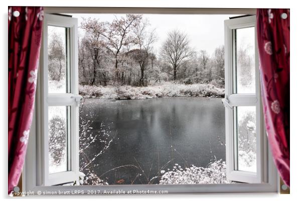 Beautiful frozen lake scene through an open window Acrylic by Simon Bratt LRPS