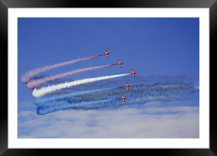 Red Arrows Red White & Blue Framed Mounted Print by David Woollands