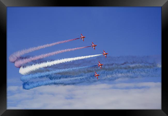 Red Arrows Red White & Blue Framed Print by David Woollands