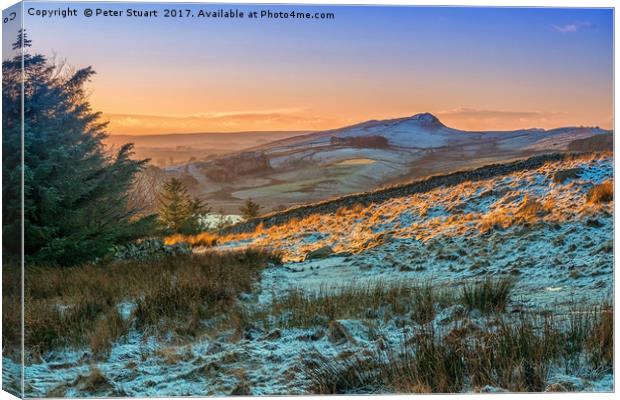 Sunset on Hadrian's Wall in Northumbria Canvas Print by Peter Stuart