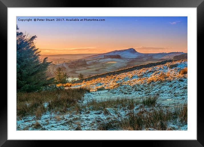 Sunset on Hadrian's Wall in Northumbria Framed Mounted Print by Peter Stuart