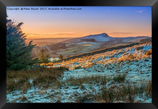 Sunset on Hadrian's Wall in Northumbria Framed Print by Peter Stuart