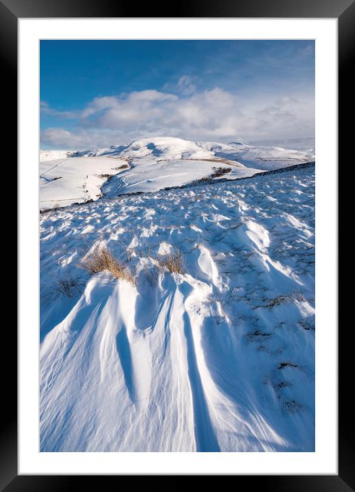 Drifting snow in the Peak District hills Framed Mounted Print by Andrew Kearton