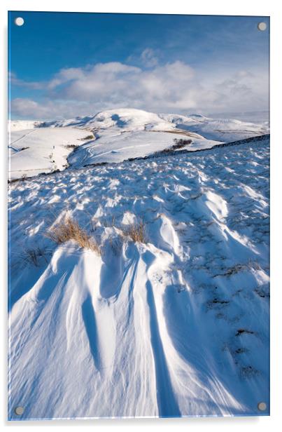 Drifting snow in the Peak District hills Acrylic by Andrew Kearton