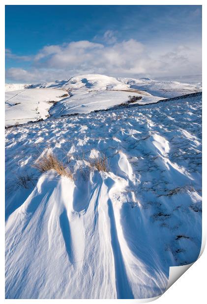 Drifting snow in the Peak District hills Print by Andrew Kearton