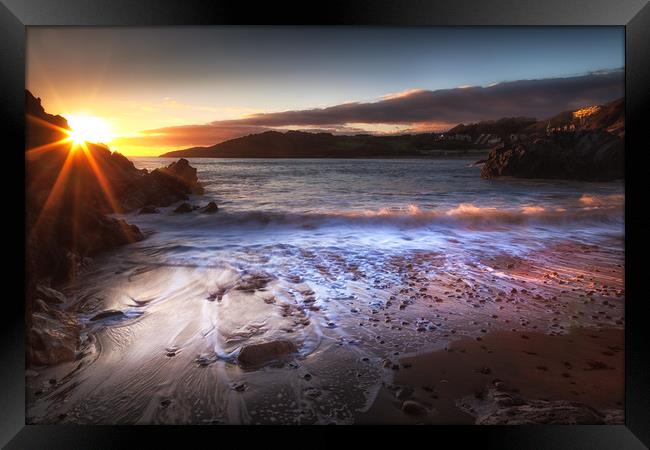 Sunset at Rotherslade Bay Framed Print by Leighton Collins