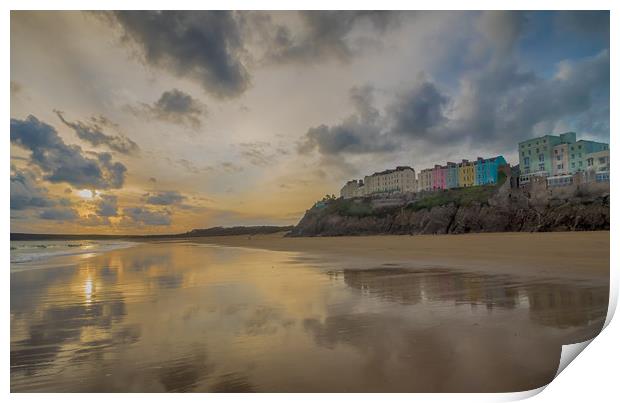 The  South Beach Tenby in Winter. Print by Colin Allen