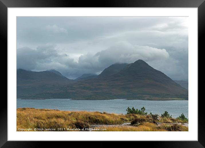 Ben Damph across Loch Torridon Scotland Framed Mounted Print by Nick Jenkins