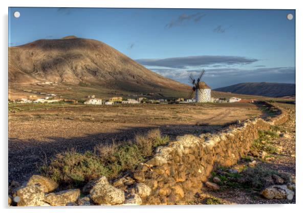 Windmill Landscape, Villaverde, Fuerteventura Acrylic by John Parker