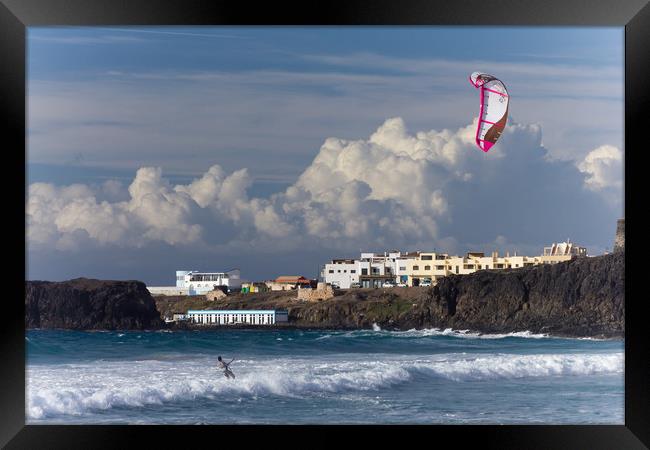 Surfers Beach Kite Surfer, El Cotillo, Fuerteventu Framed Print by John Parker