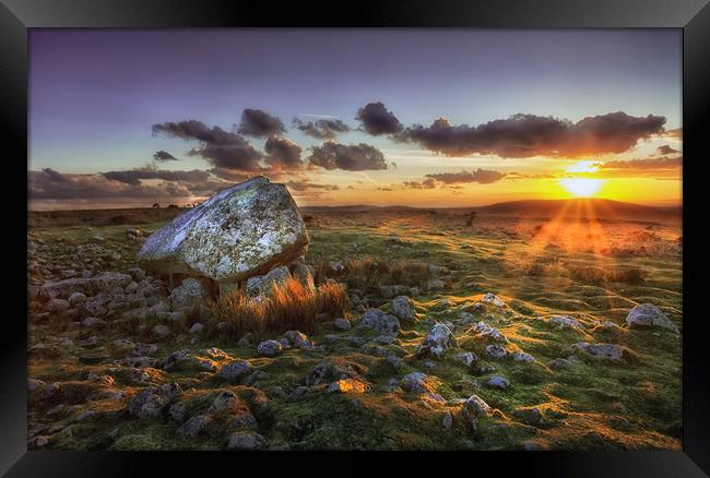 Arthur's stone at sunset Framed Print by Leighton Collins