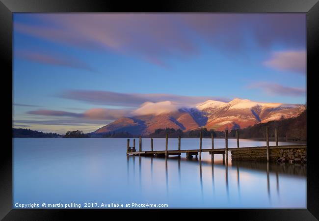 Ashiness Jetty and clouds on the mountains  Framed Print by martin pulling