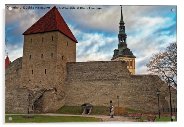 Tourists At The Old Town Of Tallinn Acrylic by Jukka Heinovirta