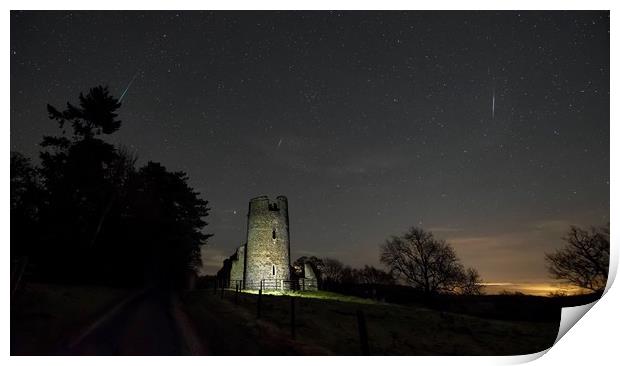 Meteors over the ruins of St Mary’s church Print by Gary Pearson