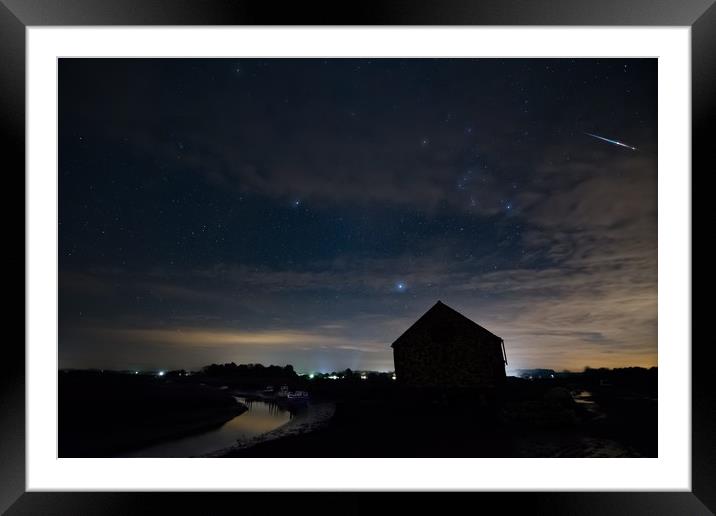 A bright Geminids meteor over the old coal barn Framed Mounted Print by Gary Pearson