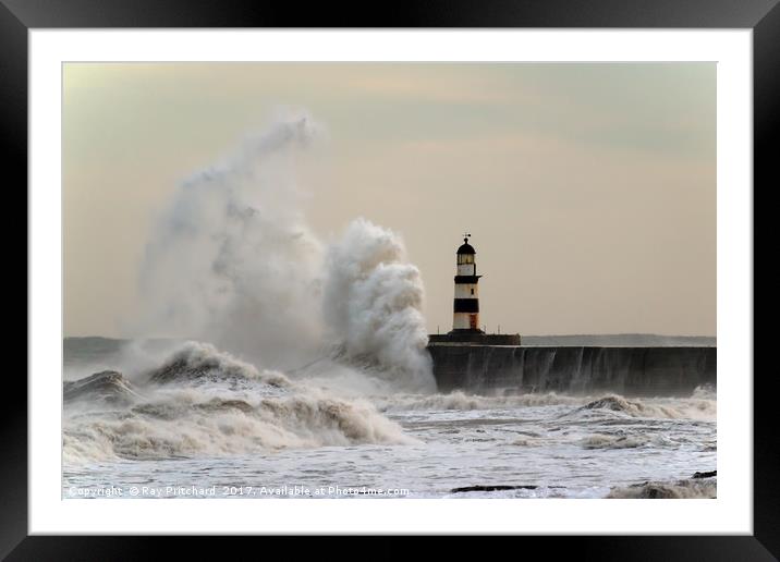 Wave Attack at Seaham Framed Mounted Print by Ray Pritchard