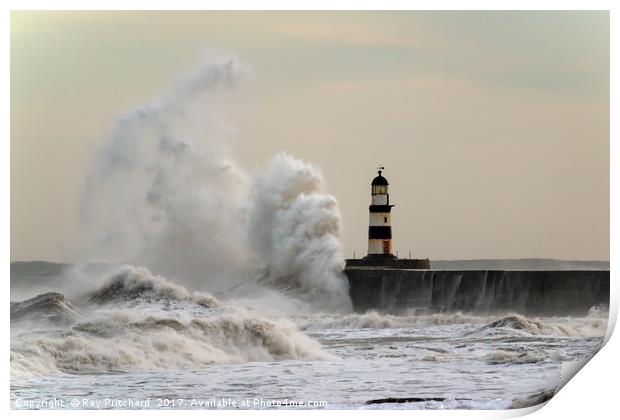 Wave Attack at Seaham Print by Ray Pritchard