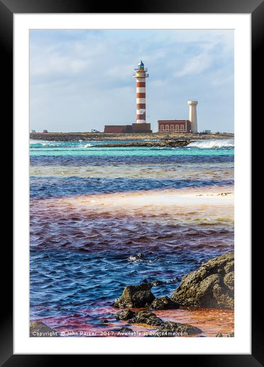 Lighthouse and Stripy Seascape Framed Mounted Print by John Parker