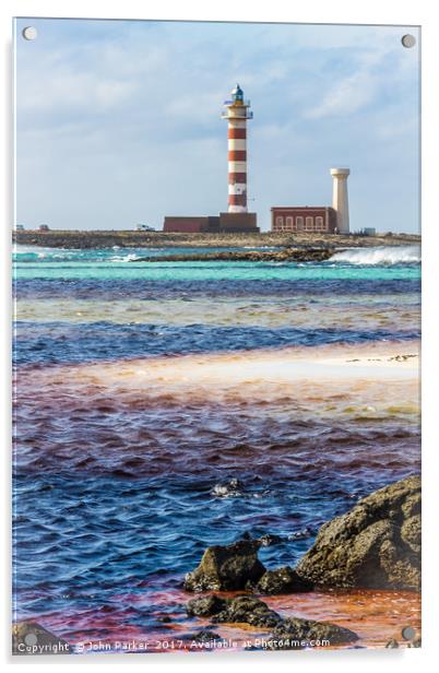 Lighthouse and Stripy Seascape Acrylic by John Parker