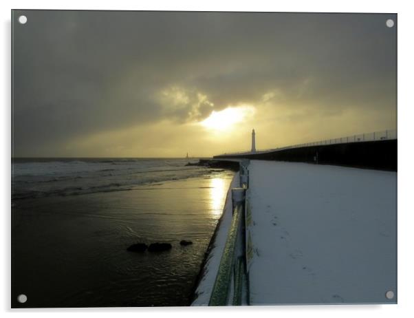 Seaburn Promenade on a snow covered morning Acrylic by Darren Humble
