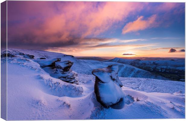 Winter sunrise over Ringing Roger rocks, Kinda Sco Canvas Print by John Finney