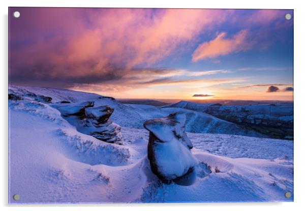 Winter sunrise over Ringing Roger rocks, Kinda Sco Acrylic by John Finney