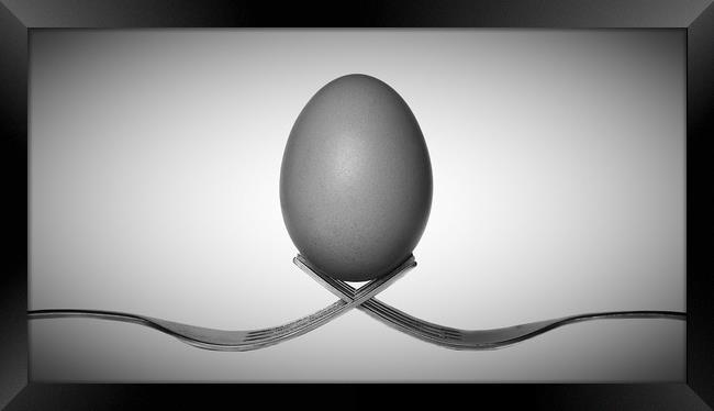 Egg balancing on two forks Framed Print by Donnie Canning