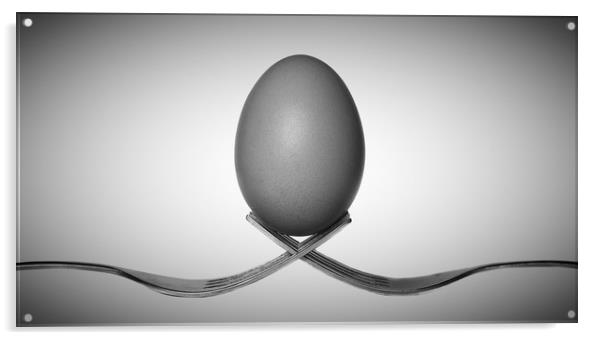 Egg balancing on two forks Acrylic by Donnie Canning