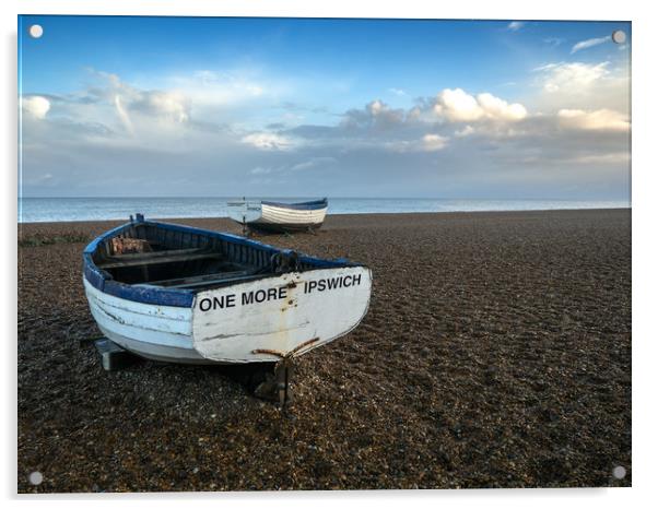 Two boats on shingle, Aldburgh Acrylic by Donnie Canning