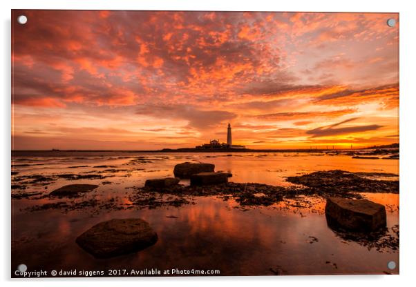 Fire in the sky St marys Lighthouse Acrylic by david siggens