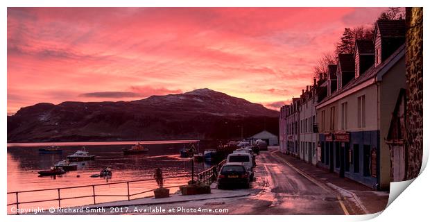 Sunrise over Ben Tianavaig and Loch Portree watche Print by Richard Smith