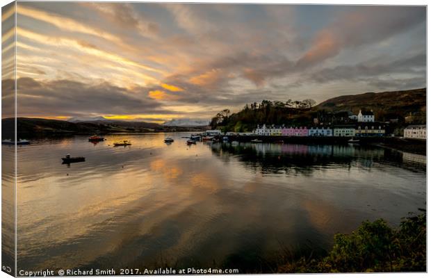 Banded cloud highlights Portree pier Canvas Print by Richard Smith
